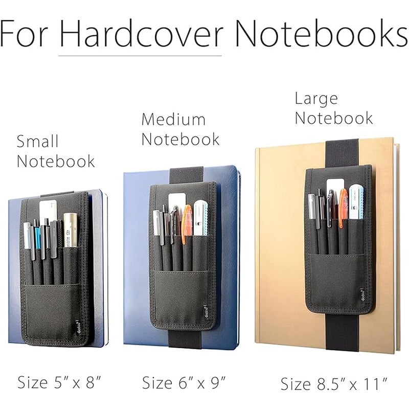 diodrio Pen Holder, Pencil Holder, Pen Sleeve Case for Hard Cover Journals, Notebooks, Books, Binders, Hold Multi Pens Pencils Rulers Durable Fabrics, Detachable, Elastic Band. Black. - Image 4