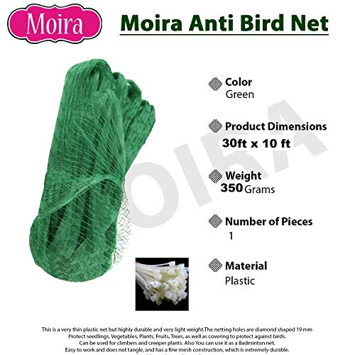 Moira 300 sq ft Anti Bird Net Thin Green Plastic Net with 70 pcs Self Locking Clips (30X10) - Image 5