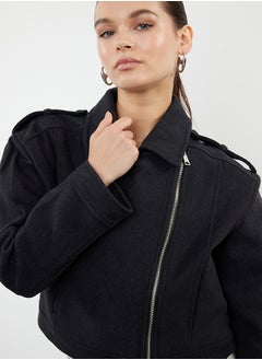 trendyol Anthracite Stamp Crop Biker Slim Jacket Coat TWOAW25MO00128  - Image 2