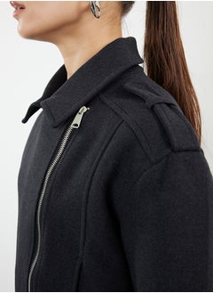 trendyol Anthracite Stamp Crop Biker Slim Jacket Coat TWOAW25MO00128  - Image 4