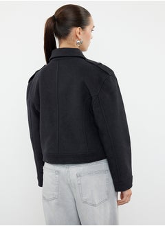 trendyol Anthracite Stamp Crop Biker Slim Jacket Coat TWOAW25MO00128  - Image 5