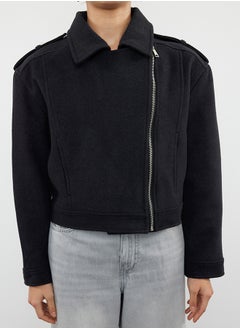 trendyol Anthracite Stamp Crop Biker Slim Jacket Coat TWOAW25MO00128  - Image 3