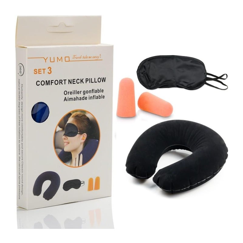 MaruHub 3 in 1 Travel Set Neck Pillow Eye Mask and Ear Plug RelaxRide Travel Essentials Your Ticket to Comfort Travel Comfortably by Plane Train Bus or Car Multicolor - Image 1