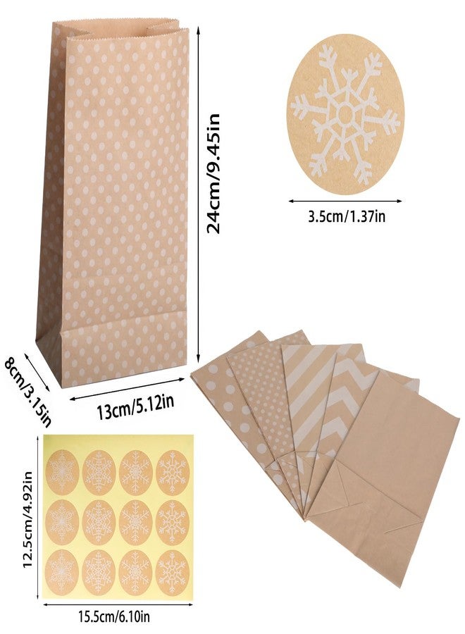 Motroce 30PCS Kraft Paper Bags with Stickers, Polka Dot Striped Paper Lunch Bags, Reusable Party Favor Bags Wedding Christmas Celebrations Birthday (5.1 x 9.5 x 3.1inches - Image 2
