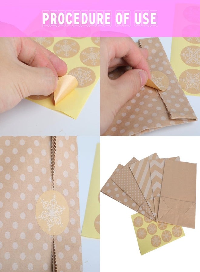 Motroce 30PCS Kraft Paper Bags with Stickers, Polka Dot Striped Paper Lunch Bags, Reusable Party Favor Bags Wedding Christmas Celebrations Birthday (5.1 x 9.5 x 3.1inches - Image 4