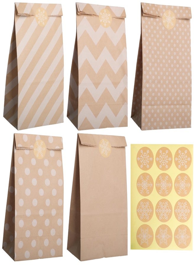 Motroce 30PCS Kraft Paper Bags with Stickers, Polka Dot Striped Paper Lunch Bags, Reusable Party Favor Bags Wedding Christmas Celebrations Birthday (5.1 x 9.5 x 3.1inches - Image 1