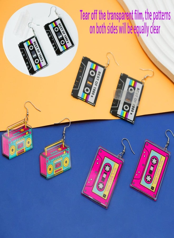 Skyfun 3 Pairs 70S 80s 90s Neon Earrings for Women Retro Cassette Tape Shape Candy Color Lightweight Acrylic Drop Dangle Earrings for 80S 90S Costume Outfits Dancing Glow Party Accessories,1980s Tape - Image 3