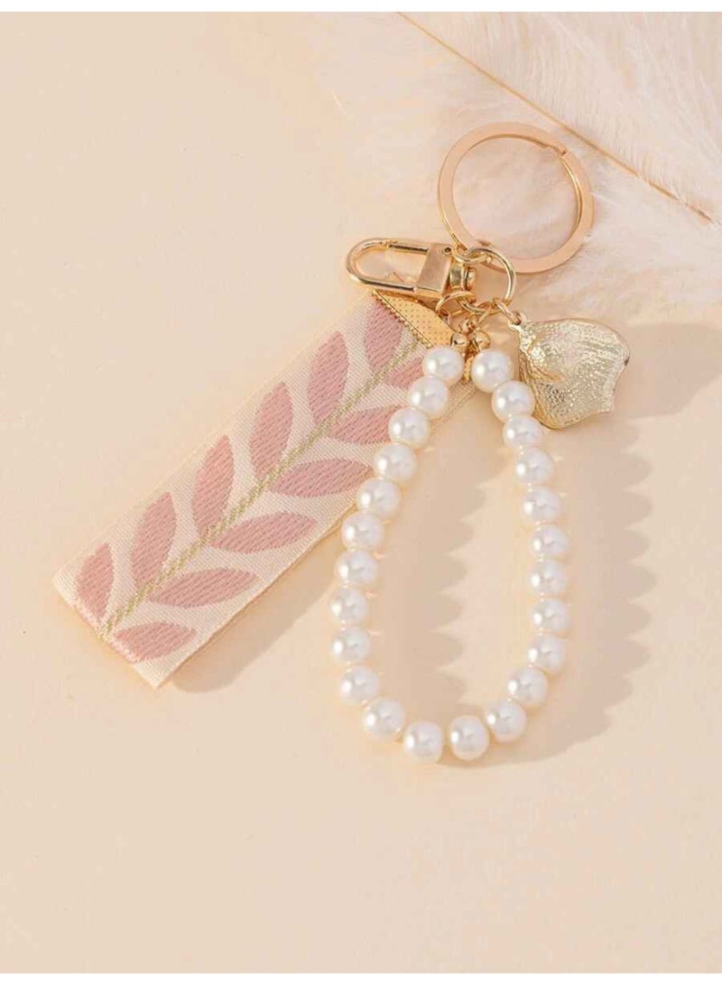 Generic DIY Pearl Keychain with Striped Ribbon and Acrylic Ocean Shell Charms, Women's Car Pendant Accessories for Birthday Decoration  - Image 4