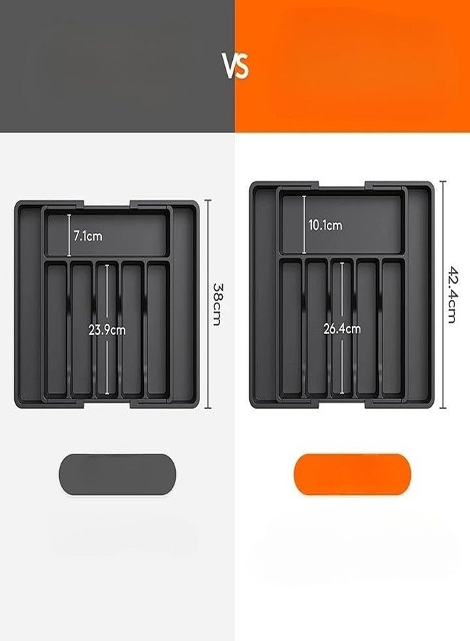 Rexez Cutlery Tray for Drawers, Adjustable Kitchen Utensil Holder, Depth 42.4 cm, Large Kitchen Organiser Expandable to 47 cm, Cutlery Holder, Utensil Holder for Lions, Forks, Knives, Black - Image 3