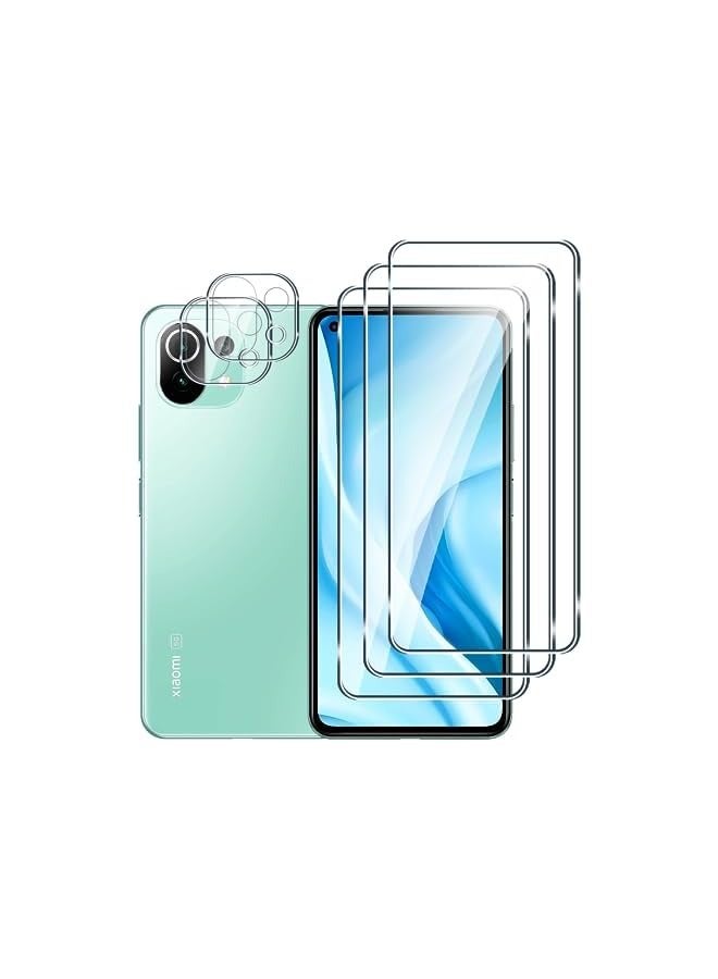 بروماس [عبوة من 3+2] واقي شاشة من الزجاج المقوى متوافق مع 11 Lite 4G/5G والكاميرا، بدون فقاعات، صلابة 9H، مضاد للخدش، واقي شاشة HD لـ 11 Lite 4G/5G - Image 1