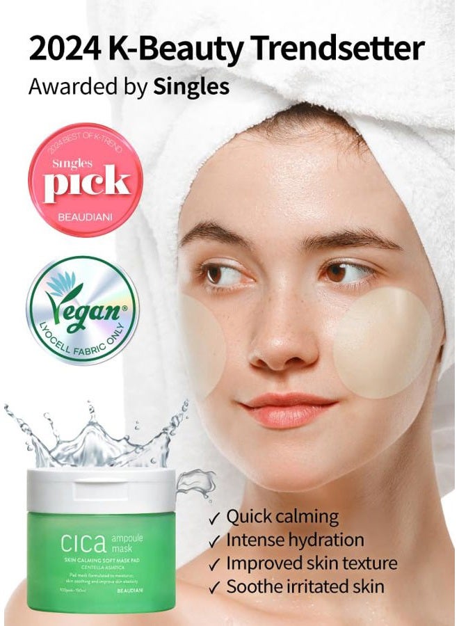 BEAUDIANI Cica Ampoule Mask 100ea, Skin care pad, Korean toner pads, Centella asiatica toner pad, Hydrating toner pad, facial essentials, Quick Calming, Reduce Hot flush, nutrition for irritated skin - Image 3