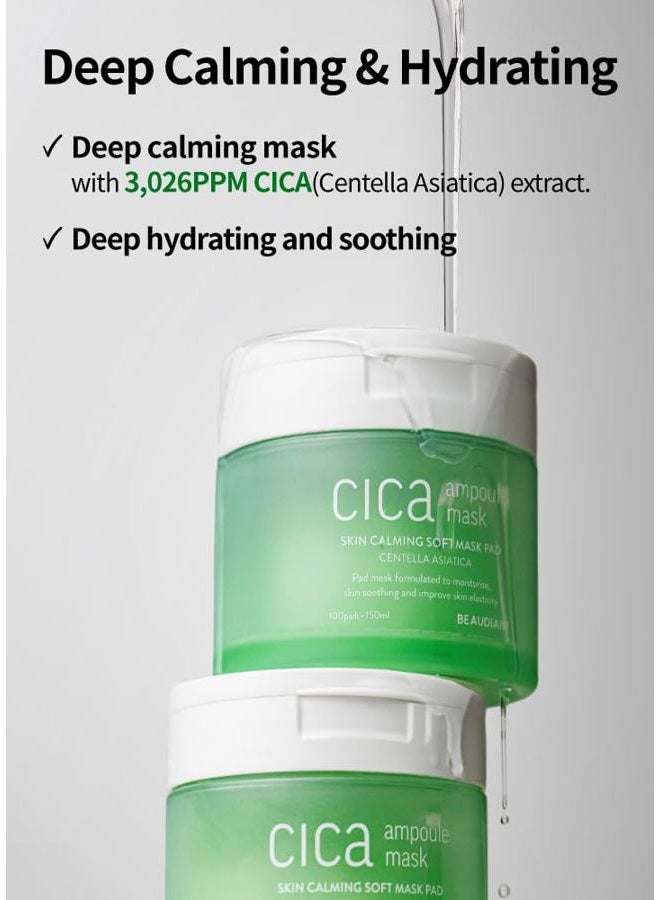 BEAUDIANI Cica Ampoule Mask 100ea, Skin care pad, Korean toner pads, Centella asiatica toner pad, Hydrating toner pad, facial essentials, Quick Calming, Reduce Hot flush, nutrition for irritated skin - Image 2