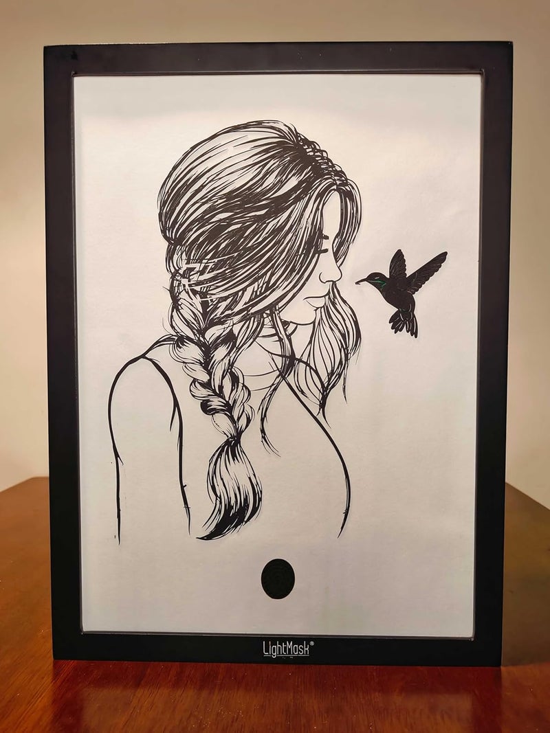 LightMask - Beyond Imagination إطار ظل LED لطيفة مع طائر الطنان 116x156 بوصة فن جدار مضاء يدوي الصنع - Image 3