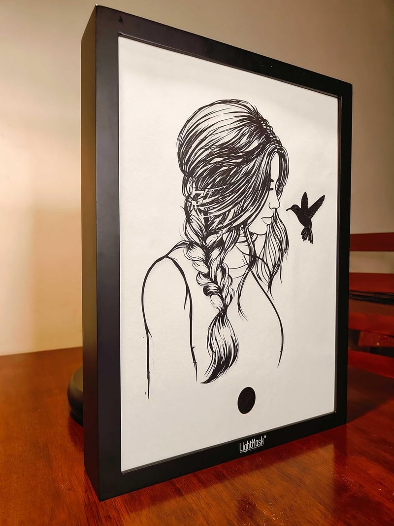 LightMask - Beyond Imagination إطار ظل LED لطيفة مع طائر الطنان 116x156 بوصة فن جدار مضاء يدوي الصنع - Image 2