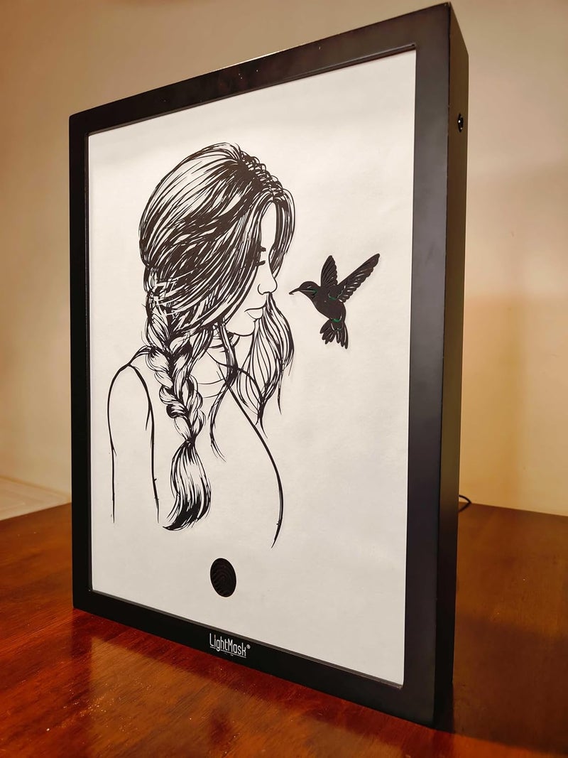 LightMask - Beyond Imagination إطار ظل LED لطيفة مع طائر الطنان 116x156 بوصة فن جدار مضاء يدوي الصنع - Image 4