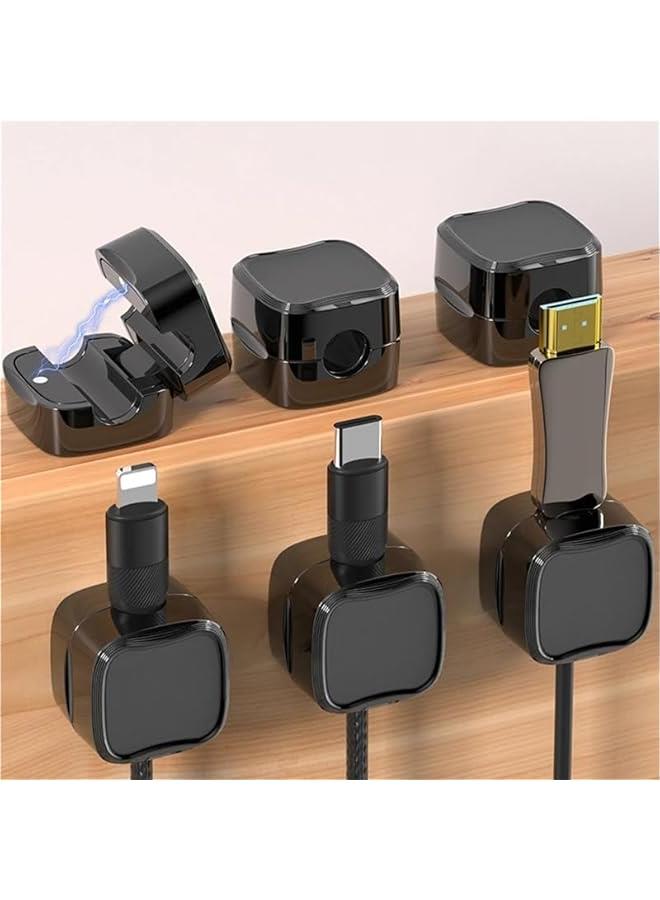 HOOKOR 6 Pack Magnetic Desk Cable Clips Management, Hide Phone Charging Cable Keeper, Strong Adhesive Wire Charger Holder for Nightstand, Kitchen Appliances, Office Supplies (Black)