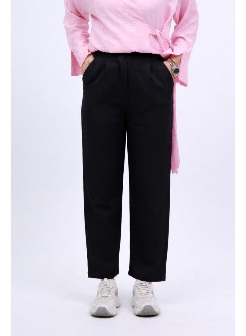 women classic pant  black -rozalin material - Image 1
