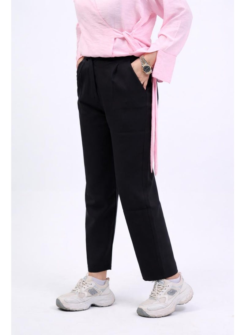 women classic pant  black -rozalin material - Image 2