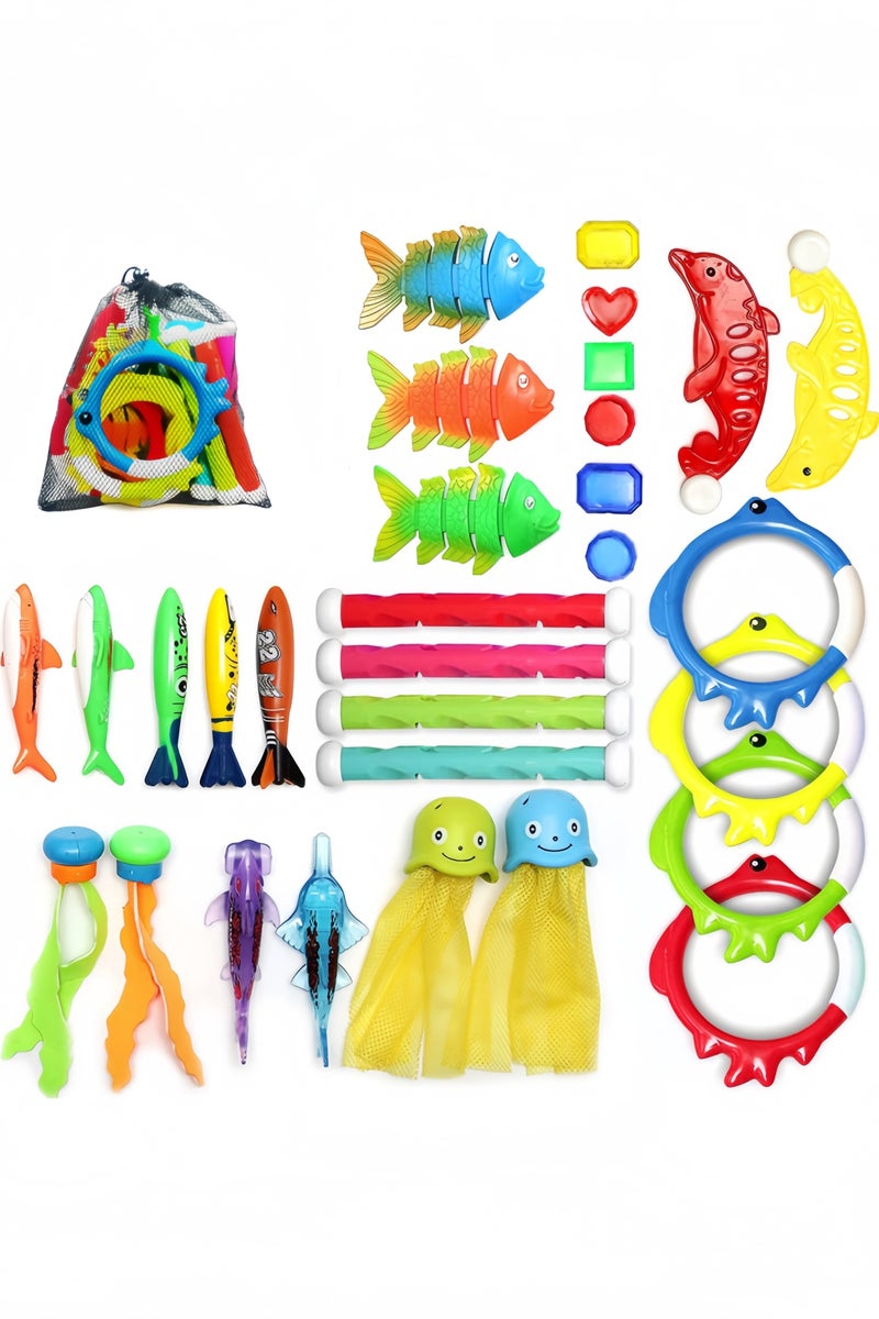 جيجيرو 30 قطعة من ألعاب الغوص، ألعاب حمام السباحة للأطفال من سن 4 إلى 8 سنوات و8 إلى 12 سنة مع حقيبة تخزين شبكية، ألعاب غوص حمام السباحة للأطفال - Image 1
