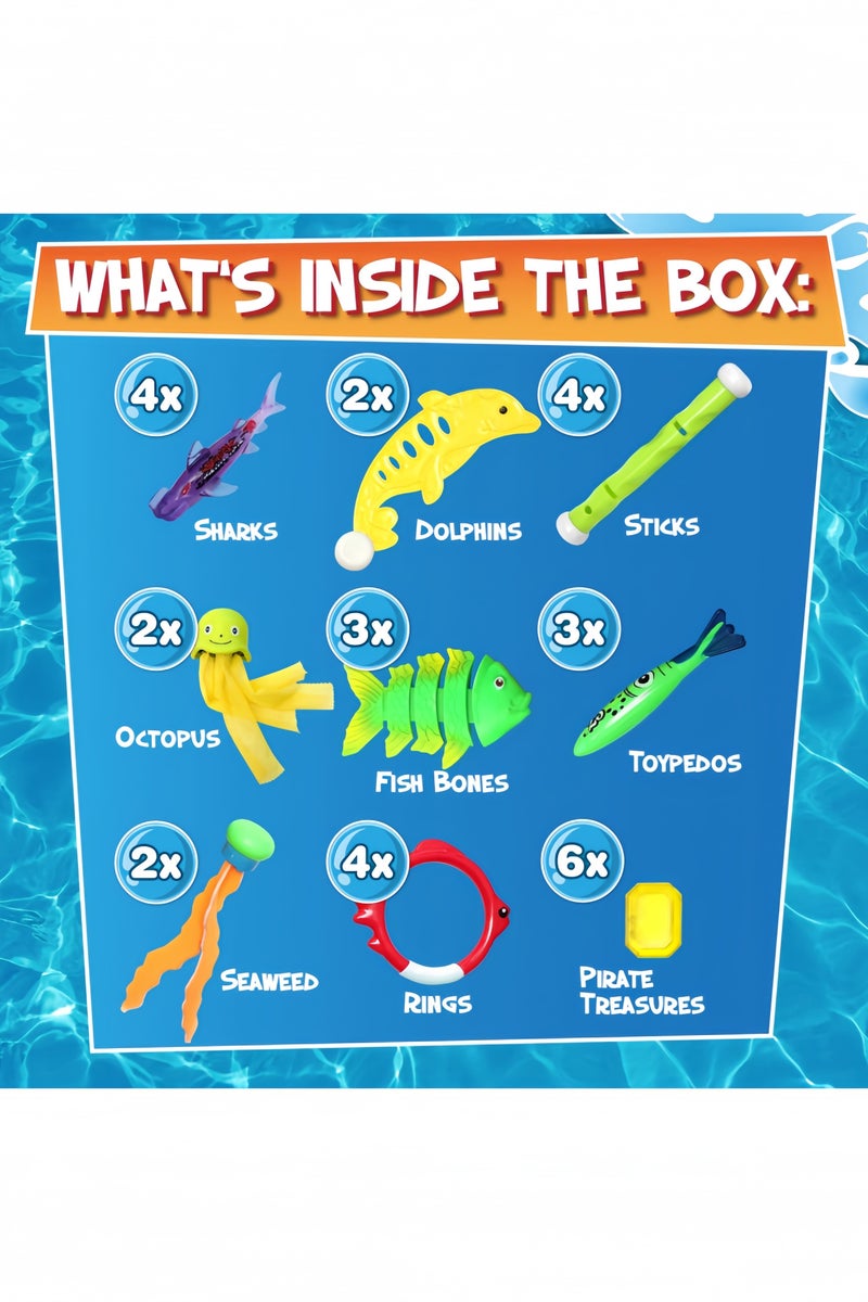 جيجيرو 30 قطعة من ألعاب الغوص، ألعاب حمام السباحة للأطفال من سن 4 إلى 8 سنوات و8 إلى 12 سنة مع حقيبة تخزين شبكية، ألعاب غوص حمام السباحة للأطفال - Image 2