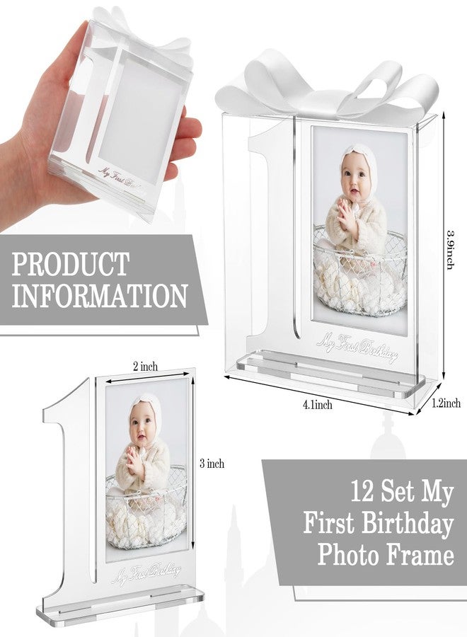 Colingmill 12 Set My 1st Birthday Party Favors Supplies First Birthday Photo Frame First Anniversary Decoration with Clear Plastic Crystal Boxes and Satin Ribbon Bows Set Souvenir Return Gift for Party Guests - Image 2