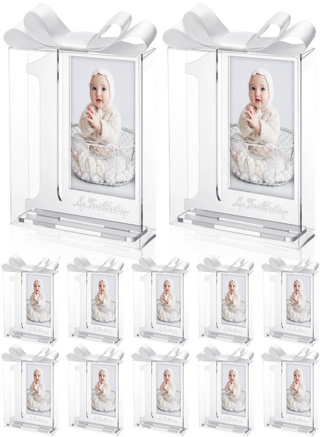 Colingmill 12 Set My 1st Birthday Party Favors Supplies First Birthday Photo Frame First Anniversary Decoration with Clear Plastic Crystal Boxes and Satin Ribbon Bows Set Souvenir Return Gift for Party Guests - Image 1