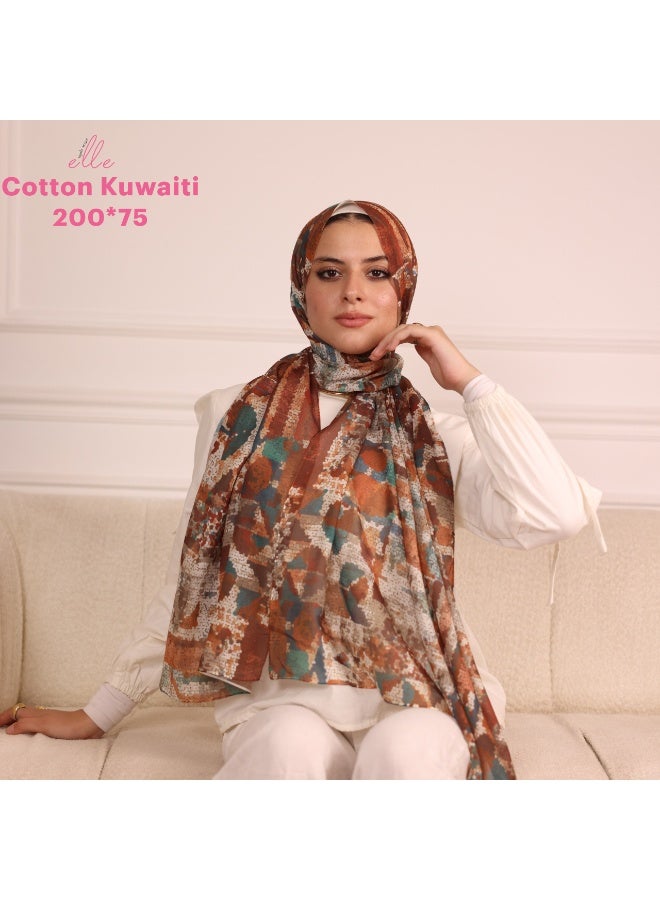 ELLE Luxury Kuwaiti Cotton Islamic Hijab Scarf for Women – Elegant Design for Daily Wear & Special Occasions – Size 200 × 75 cm - Image 1