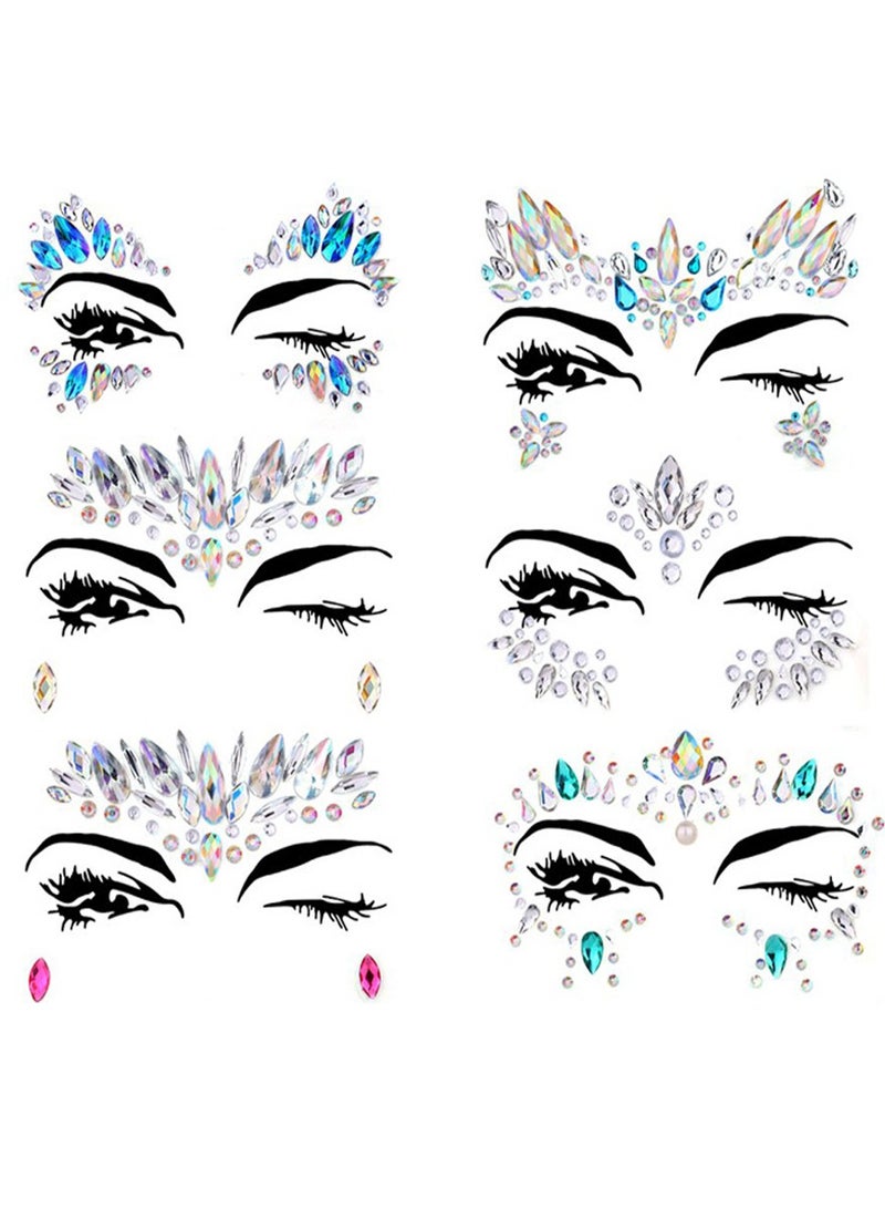 6 Set Face Gems Stickers Crystals Body Tattoo Stickers Eyes Face Temporary Tattoos for Parties, Clubs,Music Festivals  - Image 2