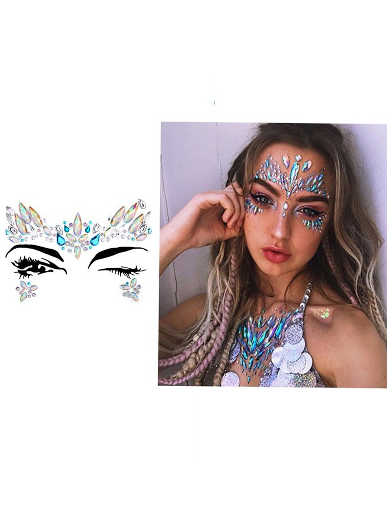6 Set Face Gems Stickers Crystals Body Tattoo Stickers Eyes Face Temporary Tattoos for Parties, Clubs,Music Festivals  - Image 3