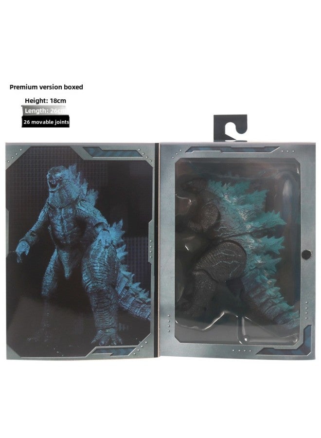 Godzilla Hand-made Movable Model King Of Monsters Godzilla War King Kong Movie Version Red Lotus Movable Toy-Color:Godzilla Blue  - Image 1