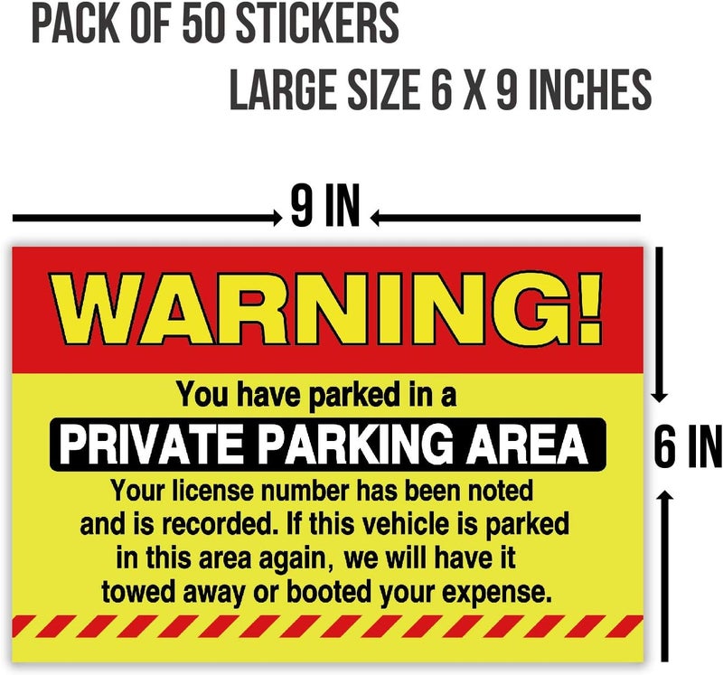 MrMug 50 Private Parking Stickers, You Have Parked in A Private Parking Area, Reserved No Permit Area Violation Warning Notice Vehicle is Illegally Parked - Large Size 6 X 9 inches - Image 2