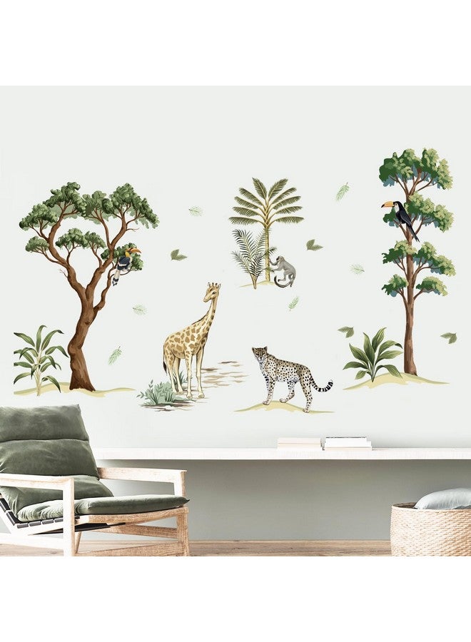 Amtoodopin Forest Tree Wall Decals Woodland Animals Wall Stickers Cute Giraffe Leopard Monkey Wall Decor Nature Wall Murals DIY Removable Vinyl Wall Art for Kids Nursery Playroom Bedroom - Image 2