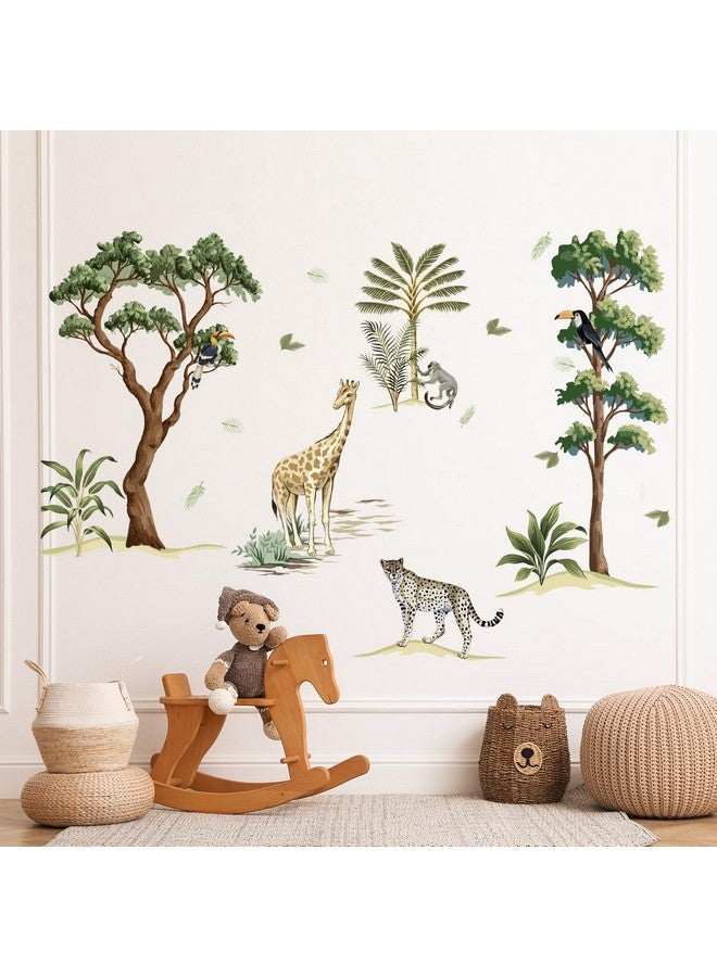 Amtoodopin Forest Tree Wall Decals Woodland Animals Wall Stickers Cute Giraffe Leopard Monkey Wall Decor Nature Wall Murals DIY Removable Vinyl Wall Art for Kids Nursery Playroom Bedroom - Image 4