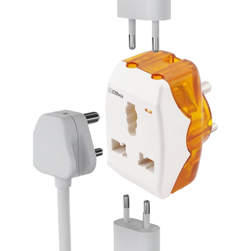 EMBOX محول قابس 6A إلى 16A للأجهزة المنزلية الثقيلة - قابس 16 أمبير مع مآخذ 3 دبابيس مناسب لجميع القوابس الدولية (6-16 قابس مؤشر LED - عبوة من 1) - Image 1
