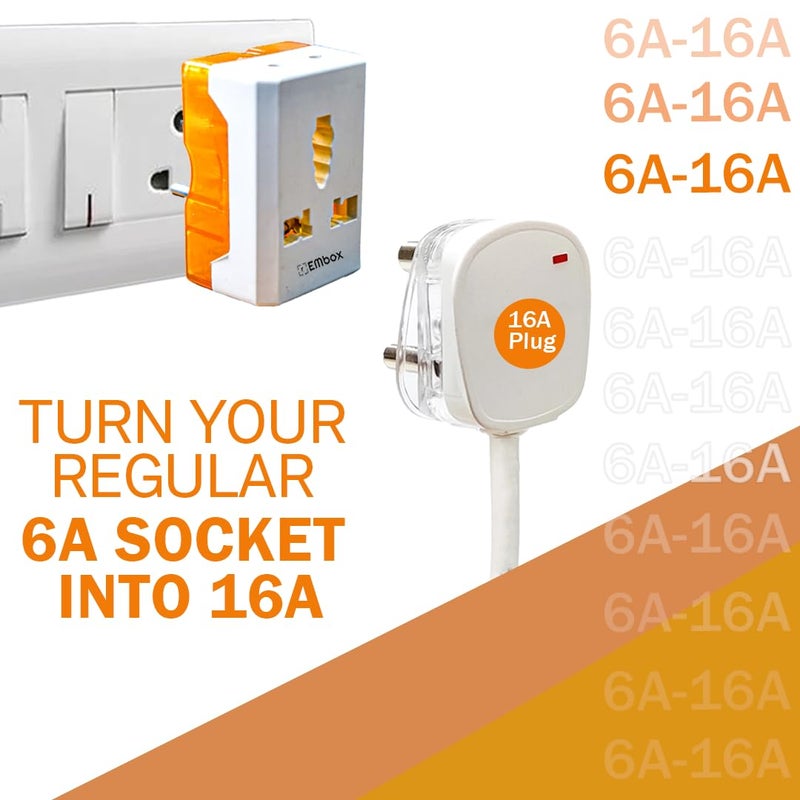 EMBOX محول قابس 6A إلى 16A للأجهزة المنزلية الثقيلة - قابس 16 أمبير مع مآخذ 3 دبابيس مناسب لجميع القوابس الدولية (6-16 قابس مؤشر LED - عبوة من 1) - Image 2
