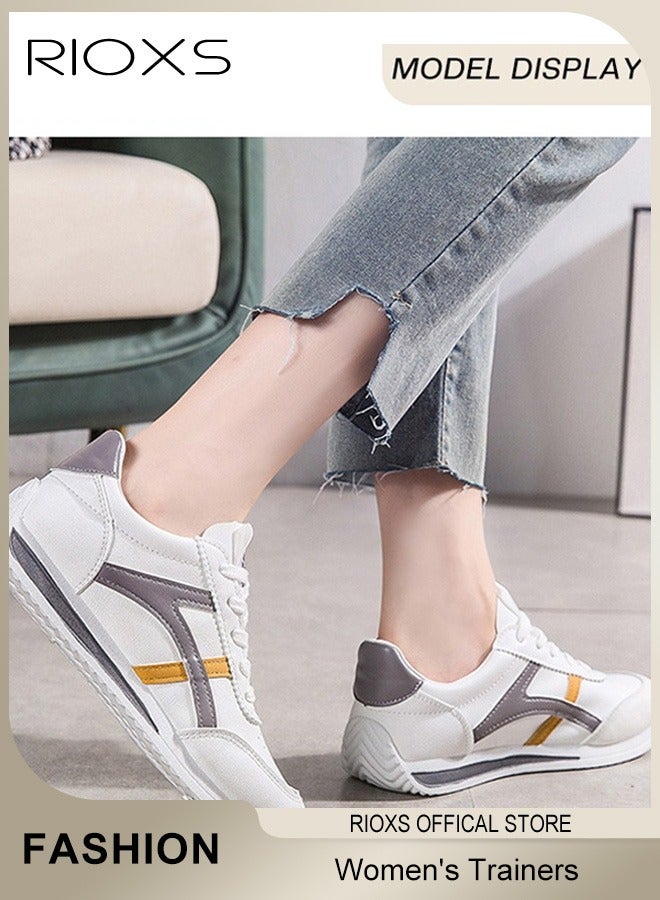 RIOXS Women's Low Top Sneakers, Lightweight Breathable Casual Sneakers, Anti-Slip Athlesiure Shoes Sports Shoes for Ladies, Fashion Casual Lace-Up Corsair Shoes Trainers for Waliking Running Or Daily Wear - Image 2