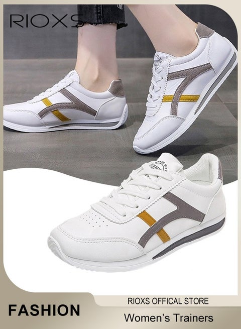 Women's Low Top Sneakers, Lightweight Breathable Casual Sneakers, Anti-Slip Athlesiure Shoes Sports Shoes for Ladies, Fashion Casual Lace-Up Corsair Shoes Trainers for Waliking Running Or Daily Wear