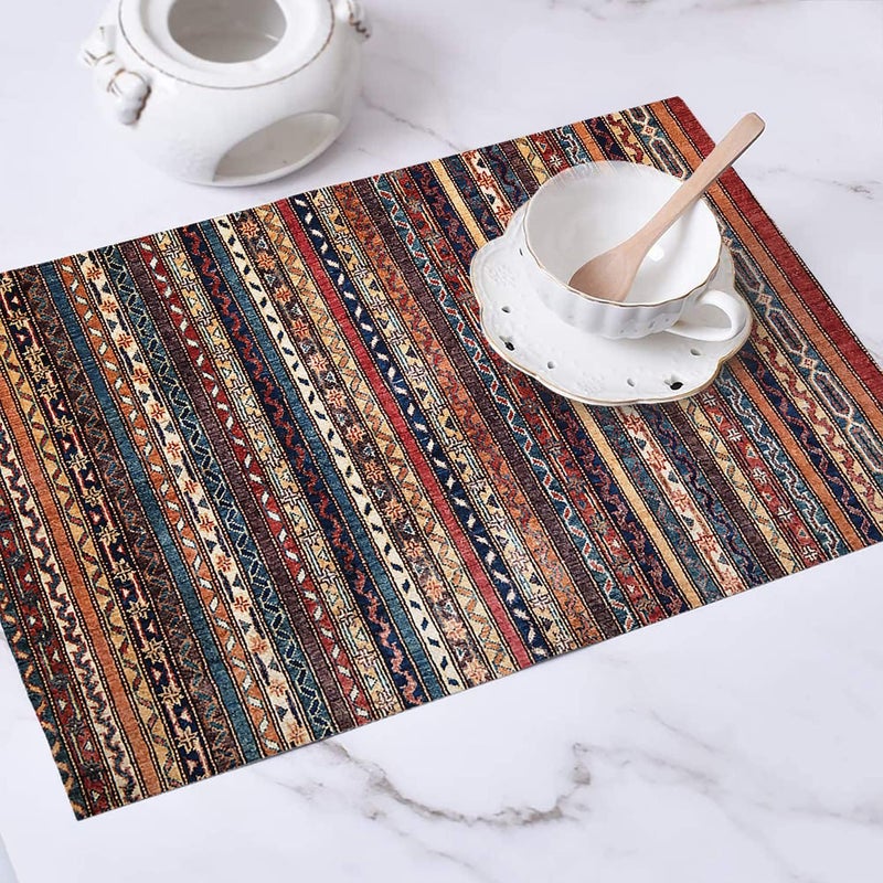 Batmerry Turkish Floral Placemats Vintage Tradition Oriental Turkish Carpet Pattern Woven Burlap Modern Placemats for Dining Table Kitchen Table Round Table Farmhouse Wedding Outdoor Indoor Set of 4 - Image 3