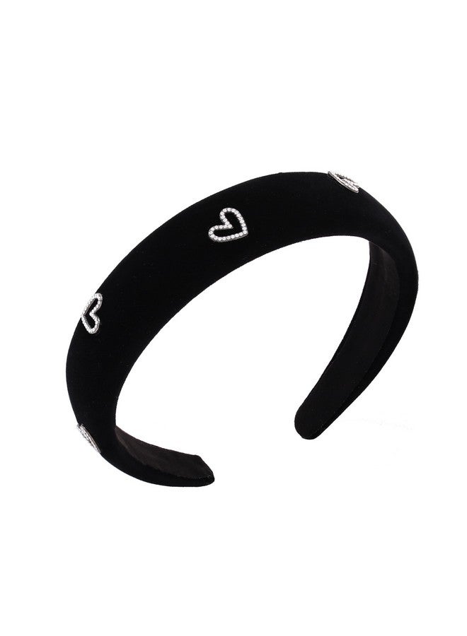 Campsis Padded Hairbands Black Heart Rhinestone Heabands Wide Elastic Headpieces Daily Graduation Prom For Women Girls - Image 1