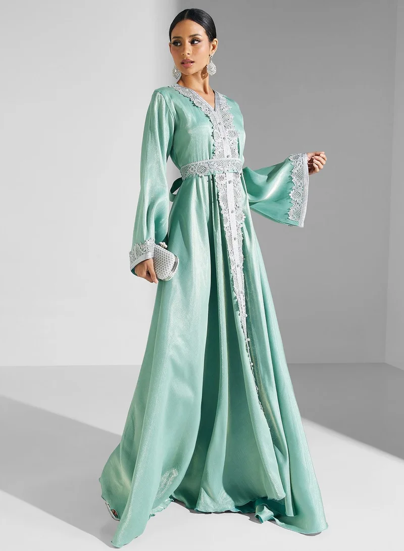 hayas closet Lace Trim Maxi Dress