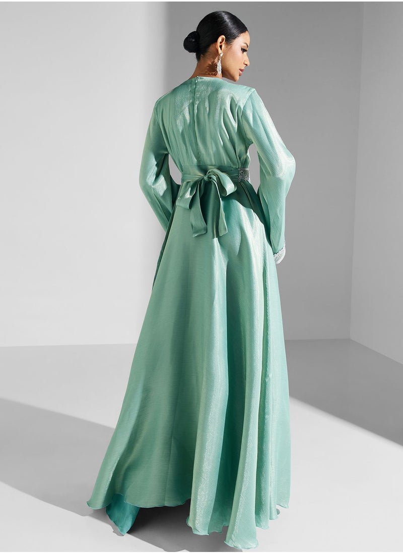 hayas closet - Lace Detail Belted Dress - Image 1