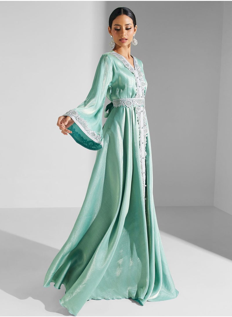 hayas closet - Lace Detail Belted Dress - Image 1