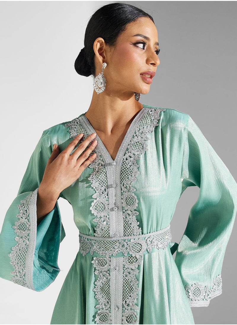 hayas closet - Lace Detail Belted Dress - Image 1