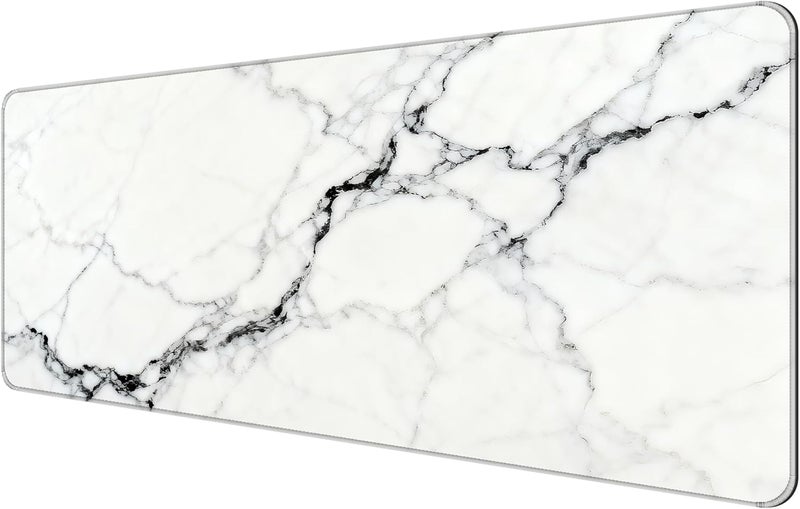 Dynippy Thin Extended Gaming Mouse Pad （31.5 * 11.8 * 0.08 inch） with Stitched Edges Large Mousepad Long XXL Keyboard and Mouse pad Desk Mat for Gaming Office & Home - White Black Marble - Image 1