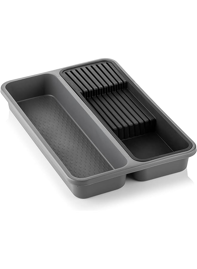 فولي لايف حامل كتلة السكاكين البلاستيكية في درج سكاكين تخزين حامل رفوف خزانة صينية درج المطبخ منظم أدوات المائدة حاوية أدوات المائدة - Image 1