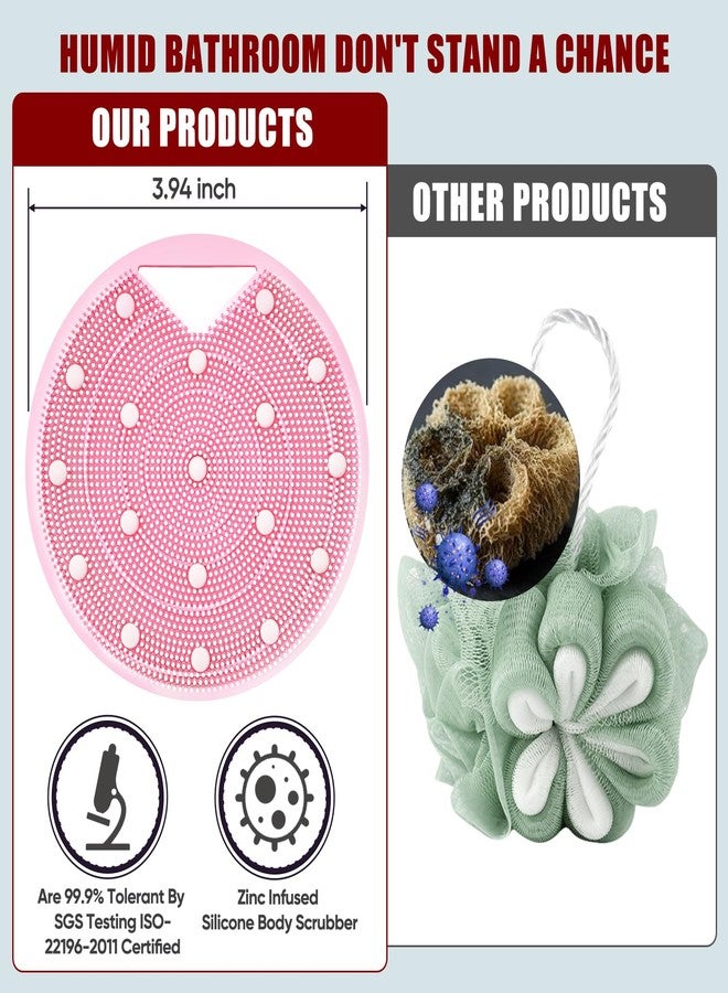 XCRUCC Silicone Body Scrubber (Stiff Bristles) & Anti Zinc Infused for Lymphatic Drainage - Exfoliating Shower Scrubber for Body,Professional Use - Pink - Image 3