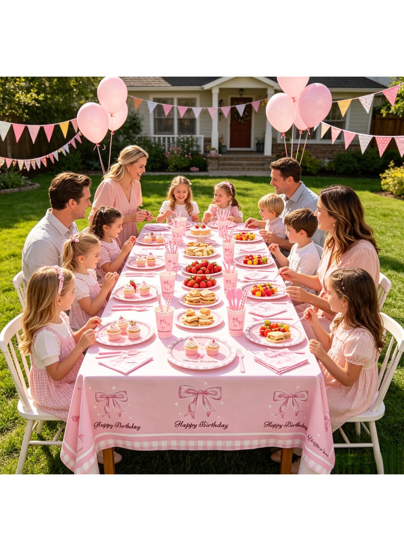 133 PCS Disposable Paper Plates and Napkins,16 Guest Bow Design Party Supplies Dinnerware Set Include Scalloped Paper Plates Napkin Cup Straw Plastic Spoon Fork Knive for Party,Birthday ( Pink) - Image 5