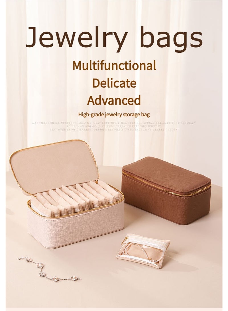 واي آند دي صندوق مجوهرات لأغراض السفر، هدية التخرج لابنتها، صندوق مجوهرات يحتوي على 12 حقيبة مخملية (للأقراط، قلادة، خواتم)، هدية عيد حب، هدية زفاف للسيدة، هدية عيد ميلاد المسافر (سيدة، وردي) - Image 3