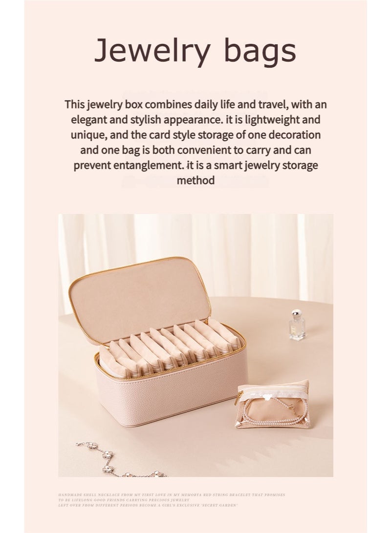 واي آند دي صندوق مجوهرات لأغراض السفر، هدية التخرج لابنتها، صندوق مجوهرات يحتوي على 12 حقيبة مخملية (للأقراط، قلادة، خواتم)، هدية عيد حب، هدية زفاف للسيدة، هدية عيد ميلاد المسافر (سيدة، وردي) - Image 4