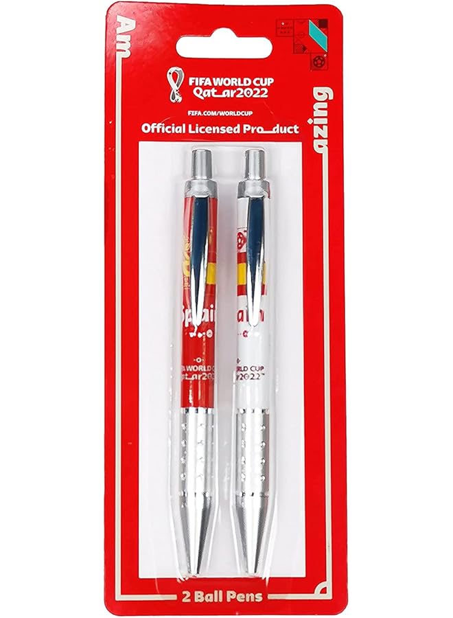 FIFA World Cup Qatar 2022 Set Of 2 Ball Pen For Office College And Daily Use Ideal Gift For Football Game Lover Spain - Image 1